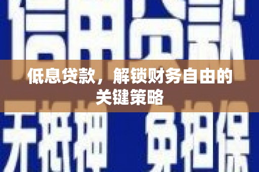 宣化低息贷款，解锁财务自由的关键策略